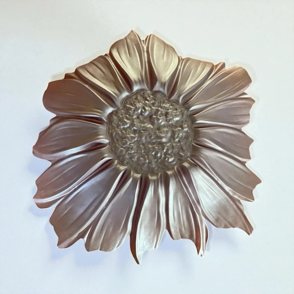 Vtg Iridescent Pink Gold Daisy Flower Frosted Bowl 15